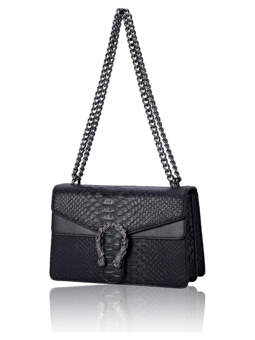 Snake Print PU Leather Crossbody Satchel Chain Purse Handbag